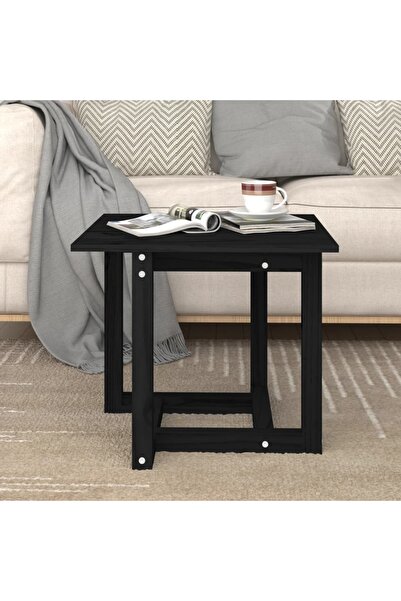 Concept Τραπεζάκι σαλονιού, μαύρο, 50x50x45 cm, μασίφ ξύλο πεύκου
