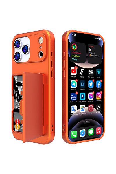 Choice32 iPhone17 Pro Max Orange Flip Card Bag Mirror Case For iPhone 17 16 P...