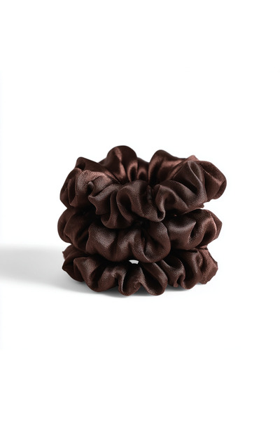 ForEva Scrunchie 3’lü Skinny Saf İpek Kahverengi Scrunchie