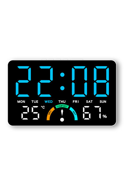 choice2 White Shell Blue Digital Alarm Clk TEMP Humidity Comfort Level Week 2...