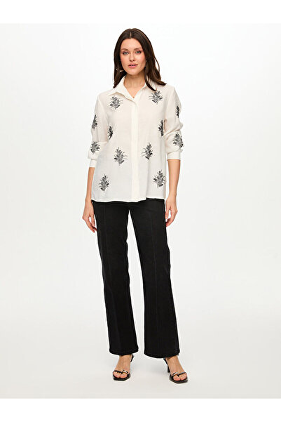 Faik Sönmez Çiçek Nakış Detaylı Liyoselli Gömlek S26GML020