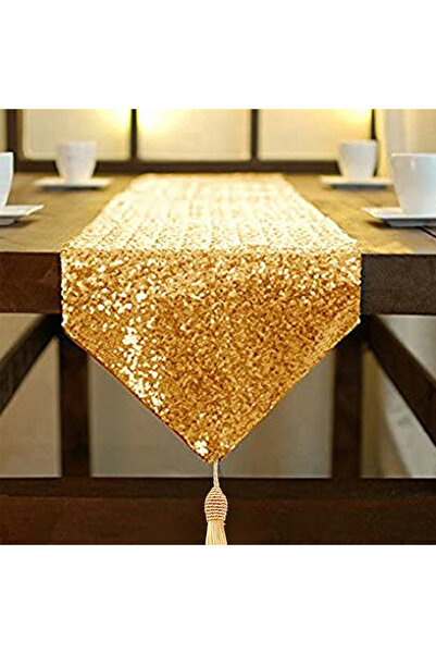 Choice مفرش طاولة طويل ذهبي مزين بالترتر مفرش طاولة طويل لامعة، مثالي لتزيين ...