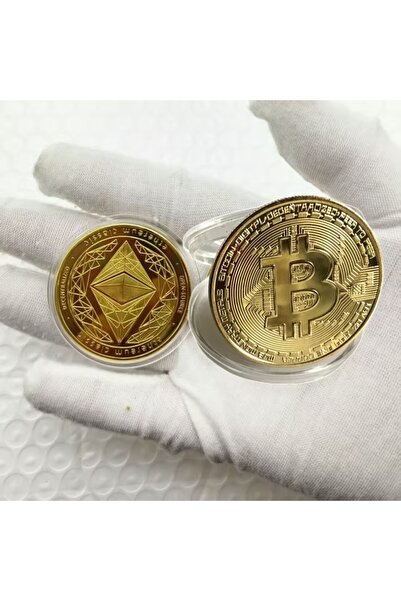 Choice4 BTCandETH Ethereum Bitcoin Virtual Coin Commemorative Medal Gold Plat...