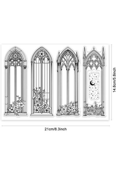Choice1 AECH06-00989 ورقة واحدة من طوابع النوافذ القوطية العتيقة الشفافة، طوا...