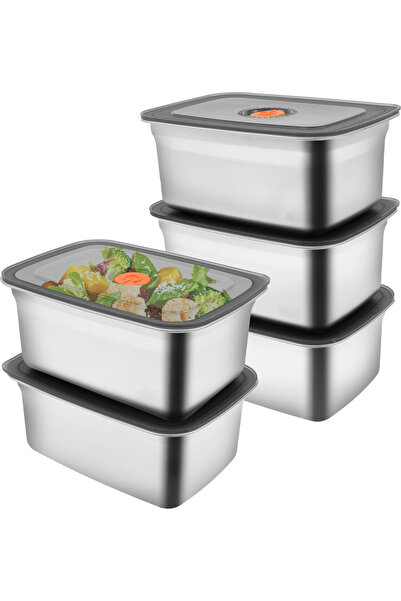 Choice 1.5L 5Pcs 5PCS Stainless Steel Food Storage Container Fridge Fruit Veg...