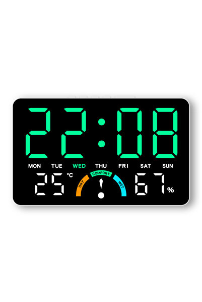 Choice1 White Shell Green Digital Alarm Clk TEMP Humidity Comfort Level Week ...