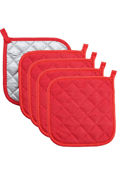 Choice4 طقم أحمر مكون من 4 قطع من قطن ، قابل للغسل ، مقاوم للحرارة، رف للأوان...