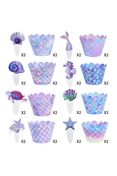 Choice 1set 32pcs/set Mermaid Party Cupcake Toppers ean Muffin Cake Wrappers ...