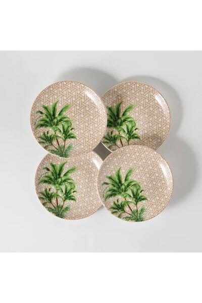 VITELLI DUBAI PALM Hazeran Palmiye 12 Cm Porcelain Plate Set of 4