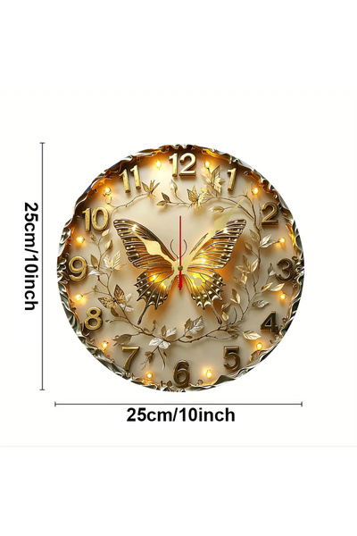 Choice 10 inch GZ-WYT09150060 Golden Butterfly Wooden Round Silent Hanging Wa...