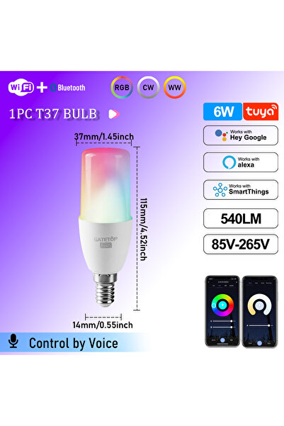 Choice8 6w 1PCS 1-10PCS Smart RGB Tuya T37 E14 Wifi Led Bulb Light 6W CW WW C...