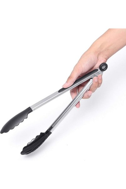HerŞey Marketing Metal Frying Tongs with Silicone Tips, Black Color, New Serv...