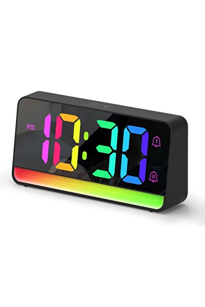 Choice1 black Large Display Digital Desk Clk Colorful LED Night Light for Hom...