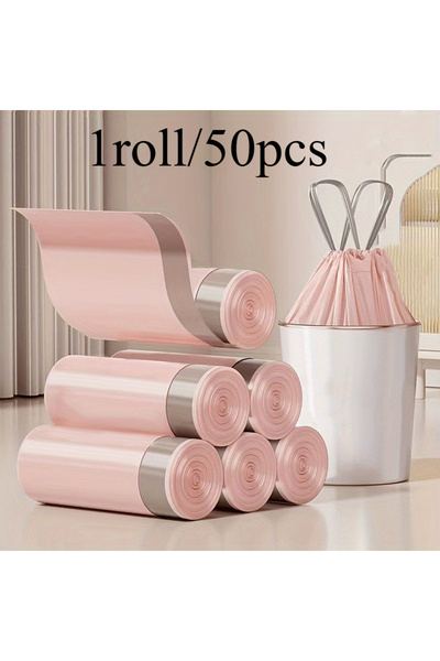 Choice 50pcs 50/100pcs Extra Thick Pink Drawstring Trash Bags - Portable Dura...