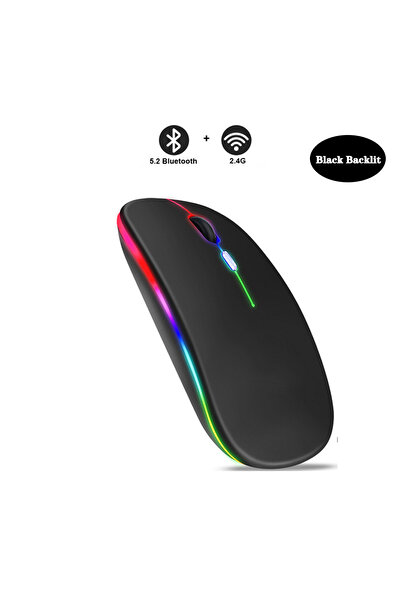 choice2 ماوس لاسلكي أسود متوهج بتقنية بلوتوث بتردد 2.4 جيجاهرتز، وضعان إضاءة ...
