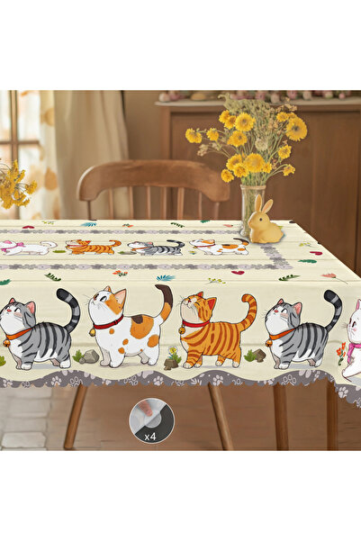 Choice3 مفرش طاولة دائري (180 سم) M008 1 مطبوع صورة قطة، بنمط ريفي، قطة صغيرة...
