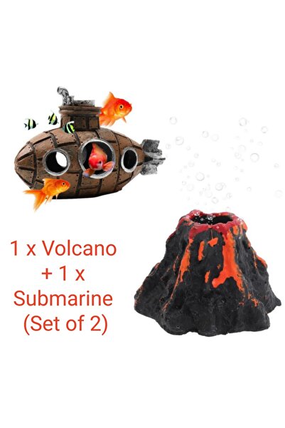 Choice مجموعة زينة حوض السمك على شكل غواصة بركانية، مصنوعة من الراتنج، تتضمن ...