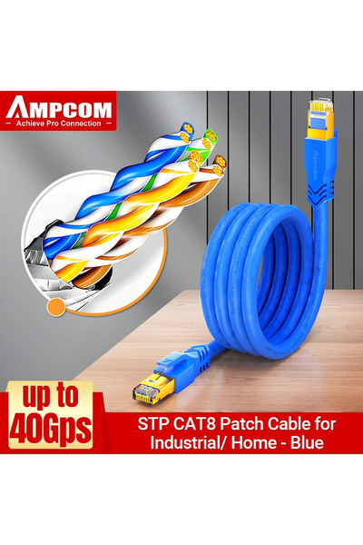 Choice15 كابل إيثرنت أزرق من AMPCOM طراز CAT8 بطول 3 أمتار، بسرعة 40 جيجابت ف...
