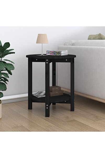 Concept Masă de cafea, neagră, Ø 55x60 cm, lemn masiv de pin