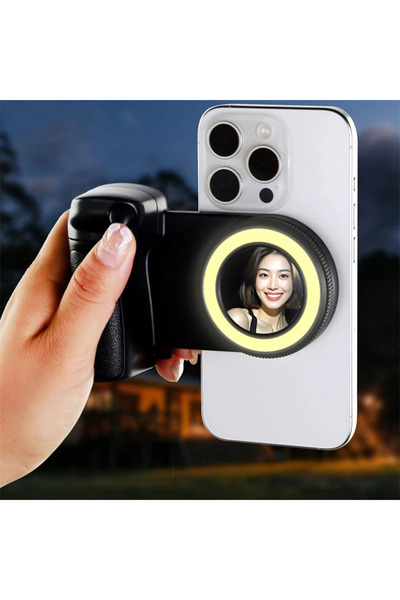 Choice عصا سيلفي مغناطيسية سوداء مزودة بإضاءة حلقية، مقبض تثبيت لكاميرا الهات...