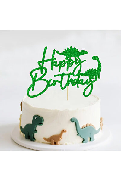 Choice كعكة عيد ميلاد ديناصور خضراء قطعة واحدة، ذهبية/سوداء/خضراء/زرقاء، بتصم...
