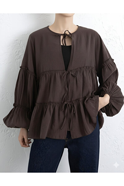 bellura Layered Shirt with Elastic Sleeves and Tie Front