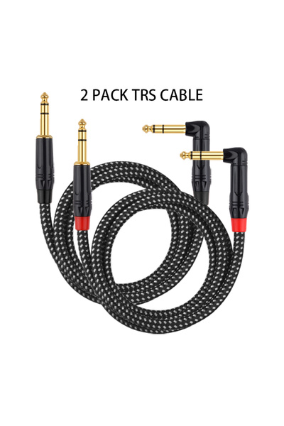 choice2 2m 2Pcs 1/4 Inch TRS Instrument Cable 90 Degree Right-Angled To Strai...
