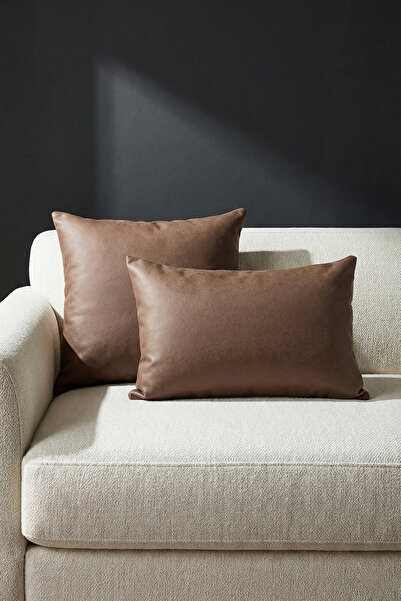 Doryan Home Solid Basic Suni Nubuk Deri 2'li Set Dekoratif Kırlent Kılıfı - K...