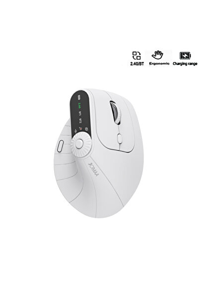 Choice1 ماوس لاسلكي عمودي أبيض قابل لإعادة الشحن، ماوس بصري مزود بمقبض لضبط ا...