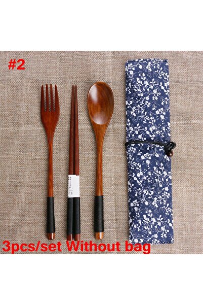 Choice3 طقم أدوات مائدة خشبي محمول مكون من ملعقتين وشوكة وعيدان طعام، مناسب ل...