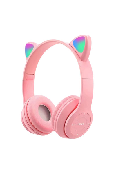 Choice1 سماعة رأس لاسلكية بلوتوث من ألويت، لون وردي، طراز P47M، بتصميم قطة، م...