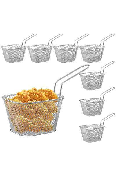 Choice سلة قلي رقائق البطاطس الصغيرة من الحديد، فضية اللون، 8 قطع، بمقبض طويل...
