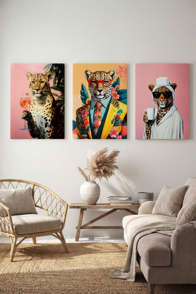 ART NEST DEKOR RENKLİ ÇİTA KARDEŞLER DESENLİ 3'LÜ CANVAS TABLO