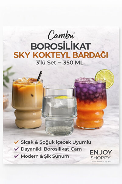 Enjoy Borosilikat Sky Cocktail Glass Set of 6 350 ml Heat Resistant Glass Cup