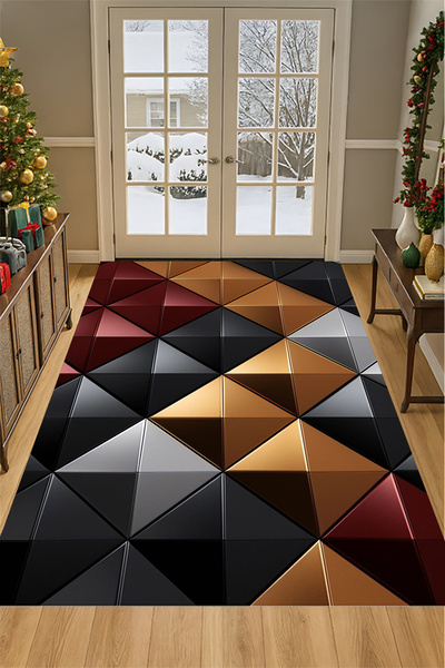 Geometrik Desenli Dijital Baskı Yıkanabilir Halı Kaymaz Taban Modern Salon Halısı Mutfak & Yolluk 17