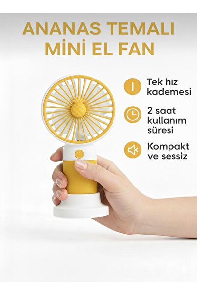 KTR TECH Şarjlı Mini Taşınabilir Sessiz El Ve Masa Fanı – Meyve Temalı Sarı Renk