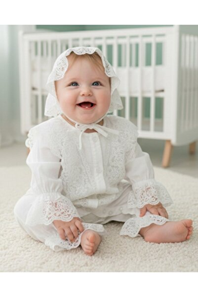 Ege Bebek Baby Girl Muslin Fabric Premium Baby Romper with Lace Trim Detail a...