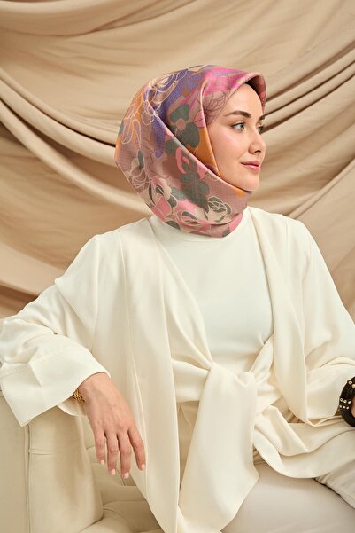 Silk Home Dried Rose Flower Pattern Tivil Woven Pure Silk Scarf-11483-22-Kvs0917