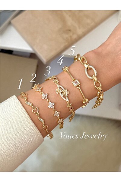 YOUES JEWELRY CM Lüx 14K Altın Renk Premium Kuyumcu Model Bileklik Altın Kapl...