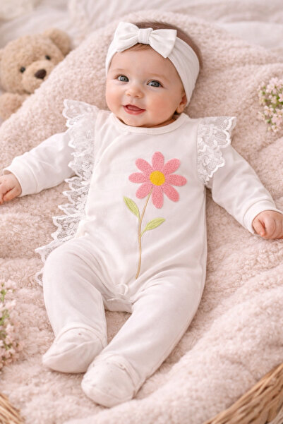 My Babies Label بدلة باندانولا للفتيات الصغيرات مزينة بالزهور والدانتيل ونسيج...