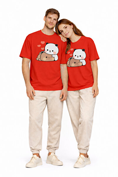 NEVERMIND Cute Panda Printed Lover's Combination Couple T-Shirt Oversize Unis...
