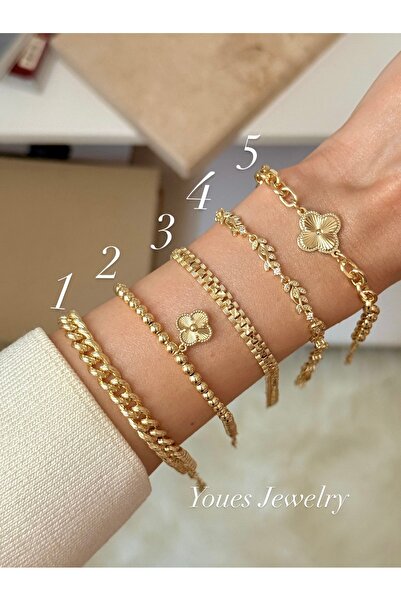 YOUES JEWELRY CM Lüx 14K Altın Renk Premium Kuyumcu Model Bileklik Altın Kapl...