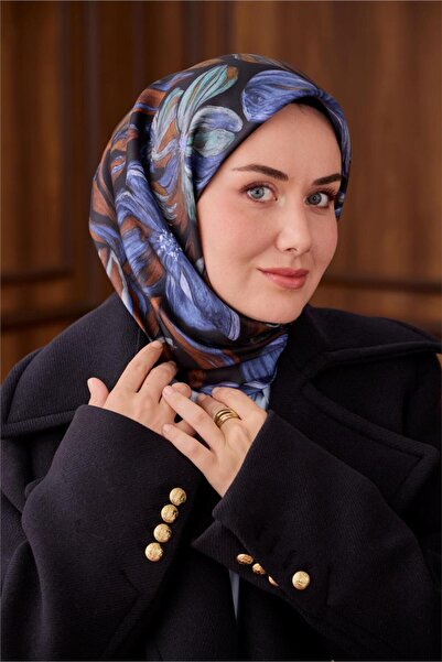 Silk Home Black Blue Floral Pattern Tivil Woven Pure Silk Scarf-11493-09-Kvs0915