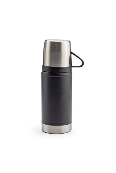 mercanpromosyon Black Steel Thermos with Cup and Handle - Classic Vacuum-Insu...
