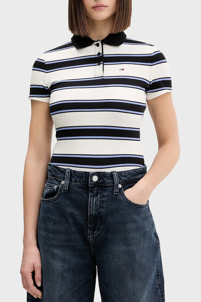Tommy Jeans Pamuklu Slim Fit Çizgili Düğmeli Polo Yaka T Shirt POLO YAKA T SH...