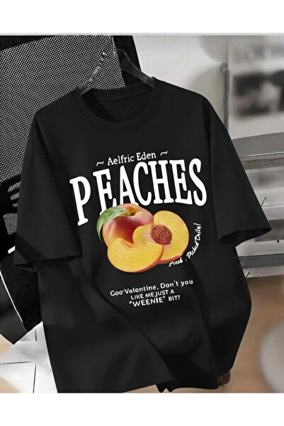 COHERENT تي شيرت قطني كبير الحجم مطبوع عليه PEACHES للجنسين للرجال/النساء