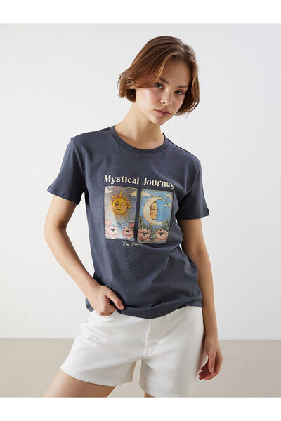 LC Waikiki Γυναικείο μπλουζάκι Özmarka New Season με στάμπα και λαιμόκοψη ποδ...