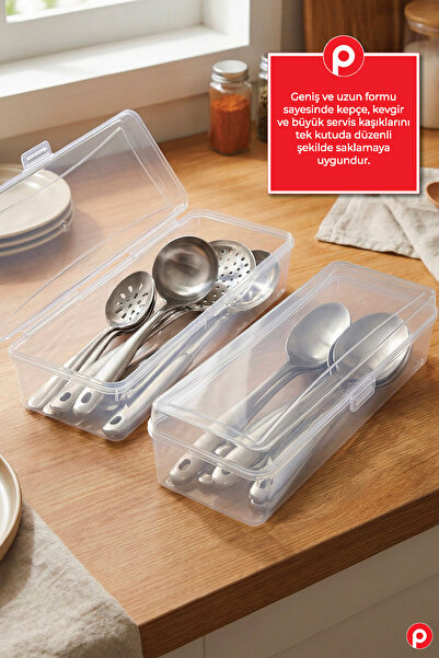 Pazarika 2'li Şeffaf Kapaklı Kaşıklık Seti - Büyük Boy Servis Gereçleri Sakla...