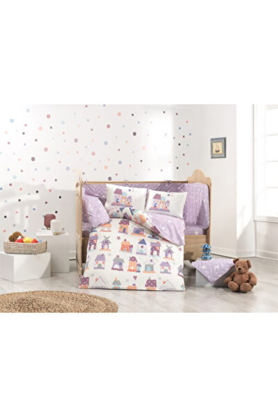 FIONNA.RO 100% Cotton Poplin Baby Duvet Cover Set - Little Houses Purple