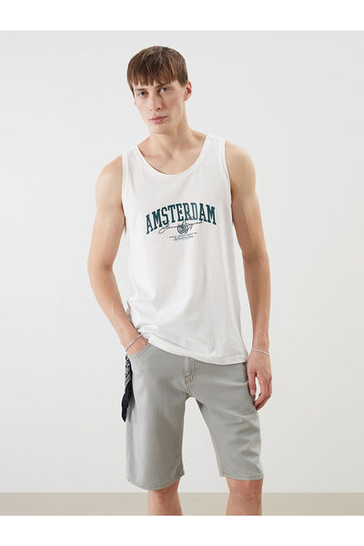 LC Waikiki Ανδρικό αμάνικο μπλουζάκι Özmarka New Season με στάμπα Crew Neck